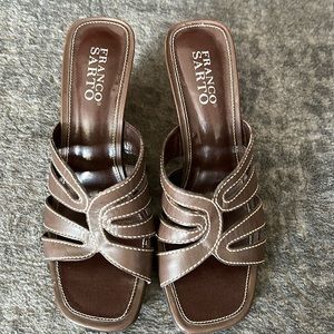 Franco Sarto Brown Leather Sandals Wedge Slides 7M like new